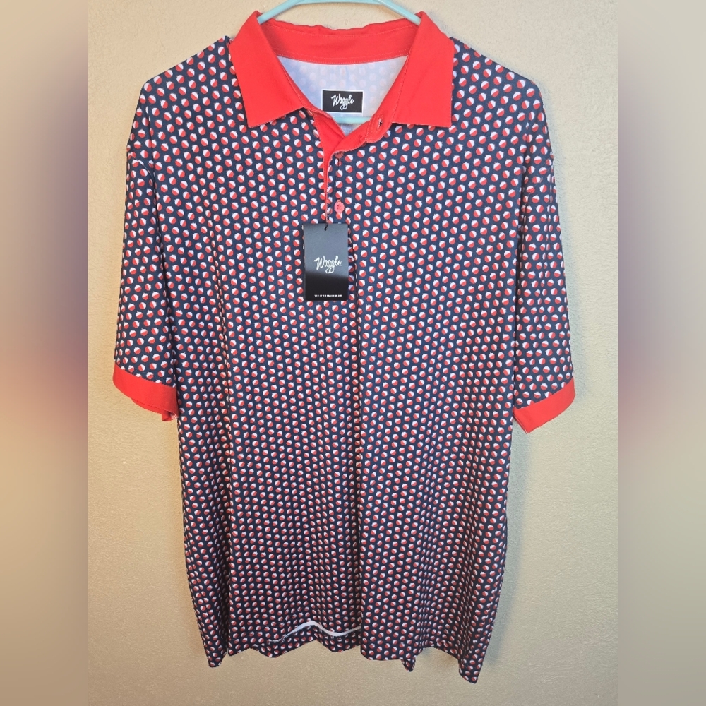 Waggle Red & Navy Bobber Print Short-Sleeve Golf Polo XL NWT (6475) - Picture 2 of 7